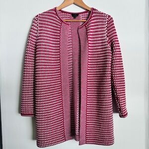 Talbots Merino Wool Red and‎ White Open Front Cardigan Sweater Size SP Coastal